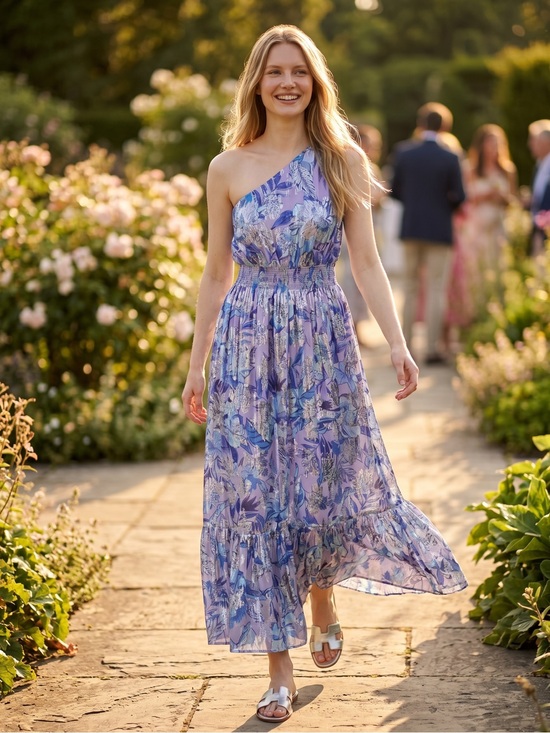Boston Proper Dresses & Skirts - Boston Proper Lavender Floral One-Shoulder Midi Dress Size XS